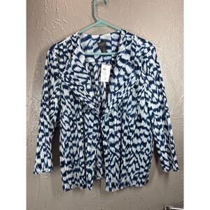 CHICOS Travelers Womens Blue & White Cardigan Lightweight Stretchy Size 3/XL NWT